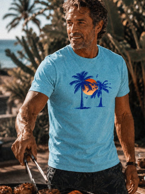Afterglow Palms Tee | Vintage Tropical Sunset Graphic T-Shirt | Ultra-Soft Eco-Friendly Graphic Tee