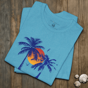 Afterglow Palms Tee | Vintage Tropical Sunset Graphic T-Shirt | Ultra-Soft Eco-Friendly Graphic Tee