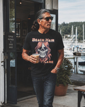 Beach Hair Revival Tee | Vintage Rock Skull Coastal Tee | Ultra - Soft Eco - Friendly Graphic Tee