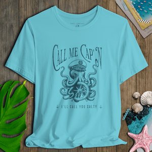 Call Me Cap’n Salty Octopus T-Shirt | Ultra - Soft Sustainable Pirate Graphic Tee | Ultra - Soft Eco - Friendly Graphic Tee