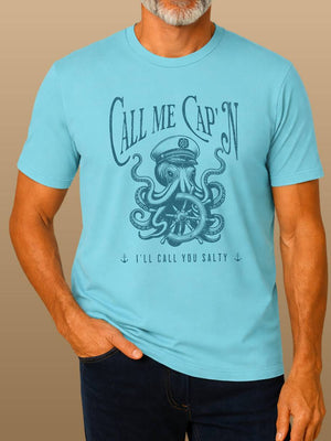 Call Me Cap’n Salty Octopus T-Shirt | Ultra - Soft Sustainable Pirate Graphic Tee | Ultra - Soft Eco - Friendly Graphic Tee