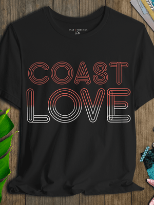 Coast Love 70s Vintage Font T-Shirt | Retro Ultra - Soft Coastal Graphic Tee | Ultra - Soft Eco - Friendly Graphic Tee