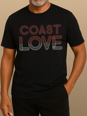 Coast Love 70s Vintage Font T-Shirt | Retro Ultra - Soft Coastal Graphic Tee | Ultra - Soft Eco - Friendly Graphic Tee