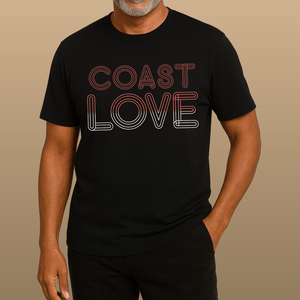 Coast Love 70s Vintage Font T-Shirt | Retro Ultra - Soft Coastal Graphic Tee | Ultra - Soft Eco - Friendly Graphic Tee