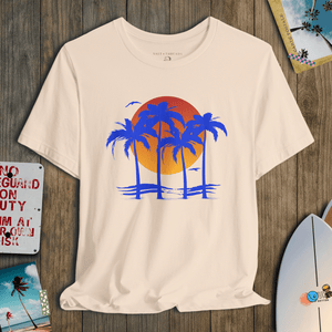 Electric Palms Tee | Vintage Tropical Sunset Graphic T-Shirt | Ultra-Soft Eco-Friendly Graphic Tee