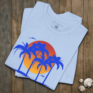 Electric Palms Tee | Vintage Tropical Sunset Graphic T-Shirt | Ultra-Soft Eco-Friendly Graphic Tee