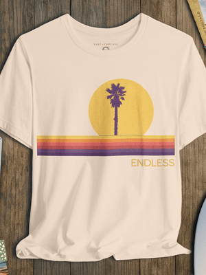 Endless Vibes 70s Sunset Palm Tee | Retro Coastal Graphic Tee | Ultra - Soft Eco - Friendly Graphic Tee