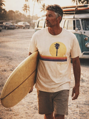 Endless Vibes 70s Sunset Palm Tee | Retro Coastal Graphic Tee | Ultra - Soft Eco - Friendly Graphic Tee