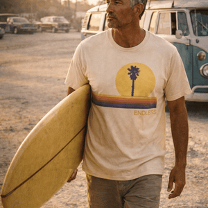 Endless Vibes 70s Sunset Palm Tee | Retro Coastal Graphic Tee | Ultra - Soft Eco - Friendly Graphic Tee