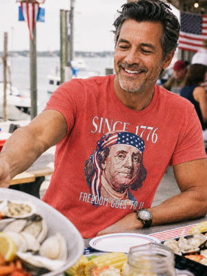 Franklin Goes to 11 Tee | Freedom Rock Since 1776 Tee | Ultra - Soft Eco - Friendly Graphic Tee