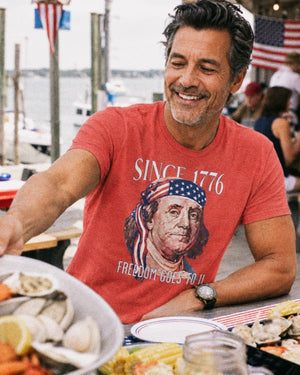 Franklin Goes to 11 Tee | Freedom Rock Since 1776 Tee | Ultra - Soft Eco - Friendly Graphic Tee