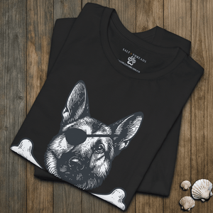 German Shepherd First Mate T-Shirt | Cap’n First Mate Eco - Friendly Pirate Dog Graphic Tee | Ultra - Soft Eco - Friendly Graphic Tee