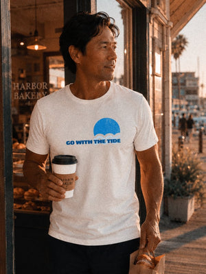Go With the Tide Tee | Vintage Sun and Waves Graphic T-Shirt | Ultra-Soft Eco-Friendly Graphic Tee