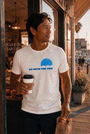 Go With the Tide Tee | Vintage Sun and Waves Graphic T-Shirt | Ultra-Soft Eco-Friendly Graphic Tee
