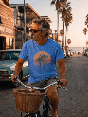 Golden Horizon Palms Tee | Vintage Coastal Sunset Graphic T-Shirt | Ultra-Soft Eco-Friendly Graphic Tee