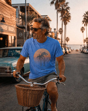 Golden Horizon Palms Tee | Vintage Coastal Sunset Graphic T-Shirt | Ultra-Soft Eco-Friendly Graphic Tee