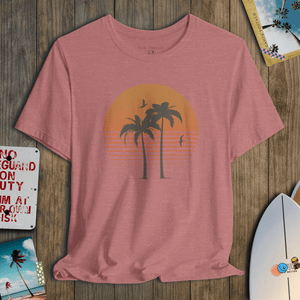 Golden Horizon Palms Tee | Vintage Coastal Sunset Graphic T-Shirt | Ultra-Soft Eco-Friendly Graphic Tee