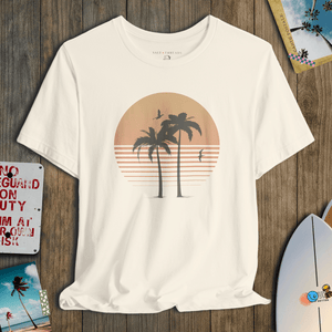 Golden Horizon Palms Tee | Vintage Coastal Sunset Graphic T-Shirt | Ultra-Soft Eco-Friendly Graphic Tee