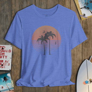 Golden Horizon Palms Tee | Vintage Coastal Sunset Graphic T-Shirt | Ultra-Soft Eco-Friendly Graphic Tee