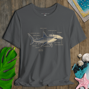Hammerhead Shark Blueprint T-Shirt | Planet - Friendly Ultra - Soft Funny Coastal Graphic Tee | Ultra - Soft Eco - Friendly Graphic Tee