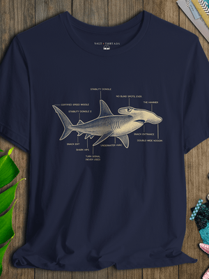 Hammerhead Shark Blueprint T-Shirt | Planet - Friendly Ultra - Soft Funny Coastal Graphic Tee | Ultra - Soft Eco - Friendly Graphic Tee