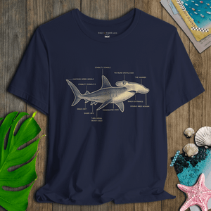 Hammerhead Shark Blueprint T-Shirt | Planet - Friendly Ultra - Soft Funny Coastal Graphic Tee | Ultra - Soft Eco - Friendly Graphic Tee