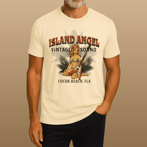 Island Angel Vintage Sound Tee | Cocoa Beach Retro Music Vibes | Ultra - Soft Eco - Friendly Graphic Tee