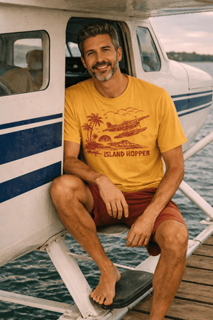 Island Hopper Postcard Tee | Vintage Seaplane Escape | Ultra - Soft Eco - Friendly Graphic Tee