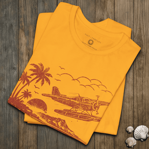 Island Hopper Postcard Tee | Vintage Seaplane Escape | Ultra - Soft Eco - Friendly Graphic Tee