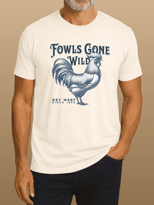 Key West Rooster T-Shirt | Fowls Gone Wild Ultra - Soft Coastal Graphic Tee | Ultra - Soft Eco - Friendly Graphic Tee