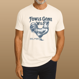 Key West Rooster T-Shirt | Fowls Gone Wild Ultra - Soft Coastal Graphic Tee | Ultra - Soft Eco - Friendly Graphic Tee