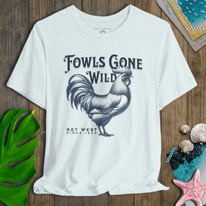 Key West Rooster T-Shirt | Fowls Gone Wild Ultra - Soft Coastal Graphic Tee | Ultra - Soft Eco - Friendly Graphic Tee