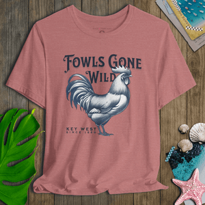 Key West Rooster T-Shirt | Fowls Gone Wild Ultra - Soft Coastal Graphic Tee | Ultra - Soft Eco - Friendly Graphic Tee