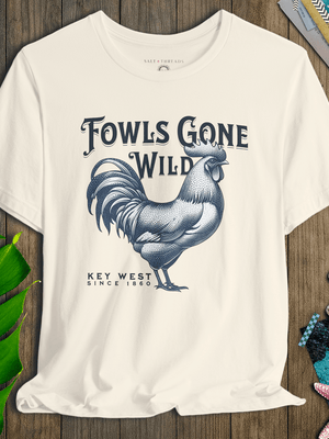 Key West Rooster T-Shirt | Fowls Gone Wild Ultra - Soft Coastal Graphic Tee | Ultra - Soft Eco - Friendly Graphic Tee