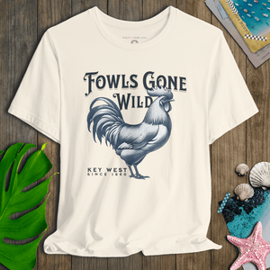 Key West Rooster T-Shirt | Fowls Gone Wild Ultra - Soft Coastal Graphic Tee | Ultra - Soft Eco - Friendly Graphic Tee