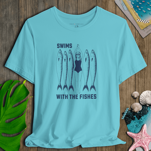 Lady Swims With the Fishes T-Shirt | Lightweight Eco - Friendly Graphic Tee | Ultra - Soft Eco - Friendly Graphic Tee