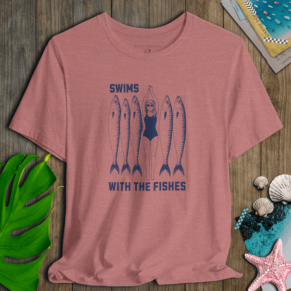 Lady Swims With the Fishes T-Shirt | Lightweight Eco - Friendly Graphic Tee | Ultra - Soft Eco - Friendly Graphic Tee