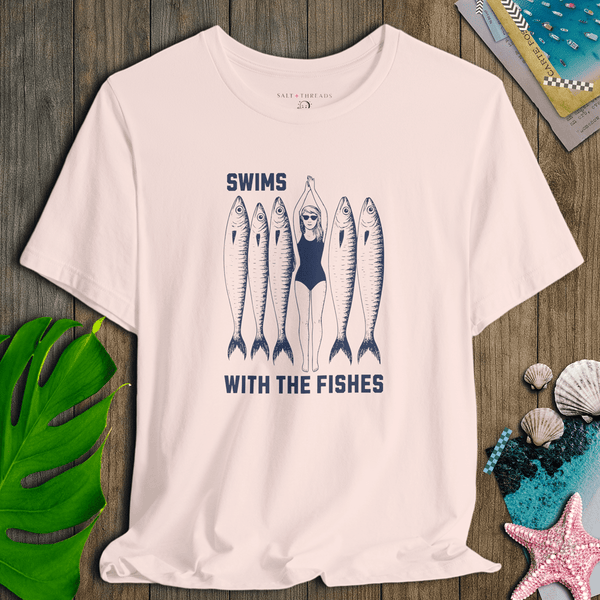 Lady Swims With the Fishes T-Shirt | Lightweight Eco - Friendly Graphic Tee | Ultra - Soft Eco - Friendly Graphic Tee