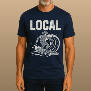 Local Cowboy Surfer T-Shirt | Eco - Friendly Tribal Coastal Graphic Tee | Ultra - Soft Eco - Friendly Graphic Tee