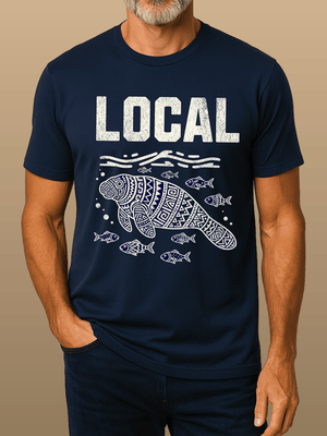 Local Manatee T-Shirt | Eco - Friendly Tribal Coastal Graphic Tee | Ultra - Soft Eco - Friendly Graphic Tee