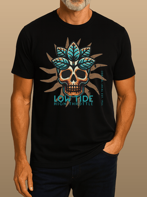 Low Tide High Throttle Tee | Coastal Skull Sun Native Island Biker Graphic | Ultra - Soft Eco - Friendly Graphic Tee