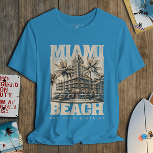 Miami Beach T-Shirt | Vintage Art Deco Hotel Coastal Graphic Tee | Ultra - Soft Eco - Friendly Graphic Tee