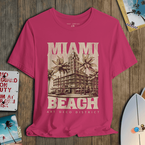 Miami Beach T-Shirt | Vintage Art Deco Hotel Coastal Graphic Tee | Ultra - Soft Eco - Friendly Graphic Tee