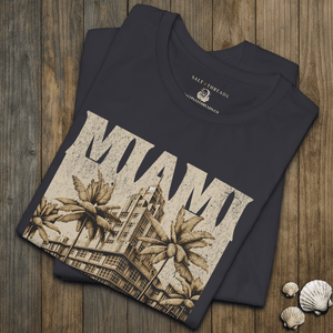 Miami Beach T-Shirt | Vintage Art Deco Hotel Coastal Graphic Tee | Ultra - Soft Eco - Friendly Graphic Tee