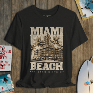 Miami Beach T-Shirt | Vintage Art Deco Hotel Coastal Graphic Tee | Ultra - Soft Eco - Friendly Graphic Tee