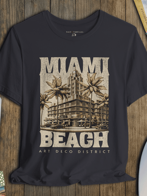 Miami Beach T-Shirt | Vintage Art Deco Hotel Coastal Graphic Tee | Ultra - Soft Eco - Friendly Graphic Tee