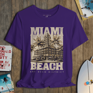 Miami Beach T-Shirt | Vintage Art Deco Hotel Coastal Graphic Tee | Ultra - Soft Eco - Friendly Graphic Tee