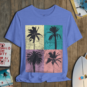 Palm Block Paradise T-Shirt | Retro 80s Surf - Skate Coastal Graphic Tee | Ultra - Soft Eco - Friendly Graphic Tee