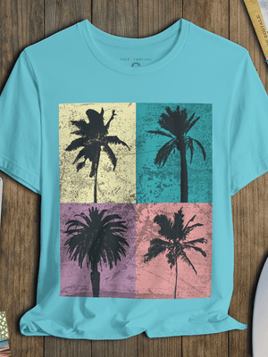 Palm Block Paradise T-Shirt | Retro 80s Surf - Skate Coastal Graphic Tee | Ultra - Soft Eco - Friendly Graphic Tee