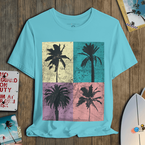 Palm Block Paradise T-Shirt | Retro 80s Surf - Skate Coastal Graphic Tee | Ultra - Soft Eco - Friendly Graphic Tee